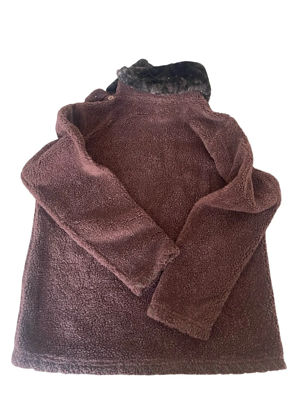 Vintage Faded Glory Christmas Sherpa Fleece Pullover Faux Fur Collar Y2K size M